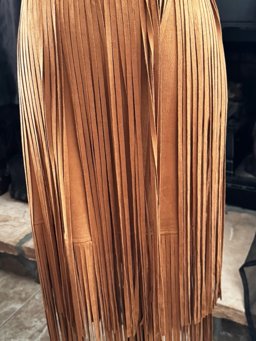 Soprano Tan Suede Fringe Maxi Skirt